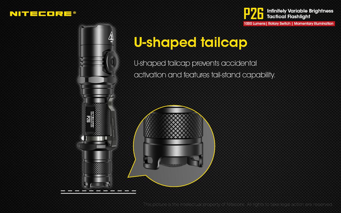 NITECORE P26 LED Tactical Flashlight 1000Lm w// VC4 Charger /& NL1835 Battery