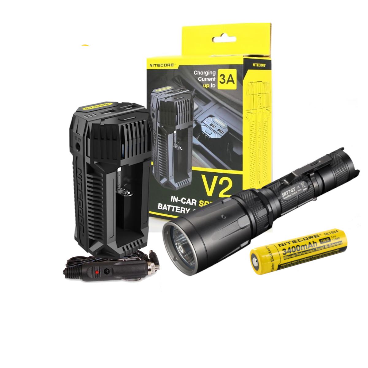 Nitecore SRT7GT 1000 Lumen Multi-Color LED Tactical Flashlight /& Battery Bundle