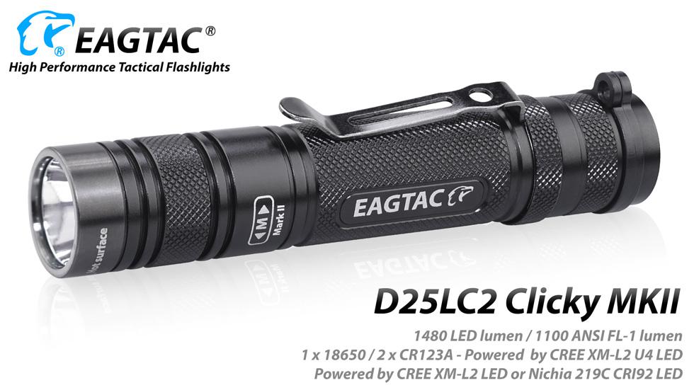 Eagletac D25LC2 Tactical Flashlight 1200 XM-L2 U4 Cool White LED Flashlight 