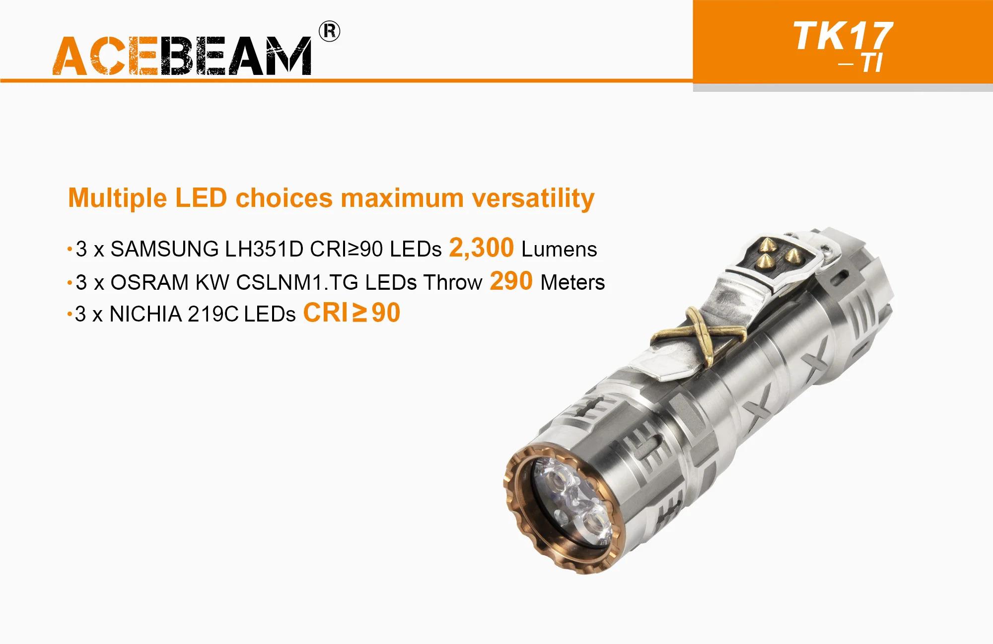 New AceBeam TK17 Ti Titanium Limited 3x Samsung LH351D 2300Lumens LED Flashlight 