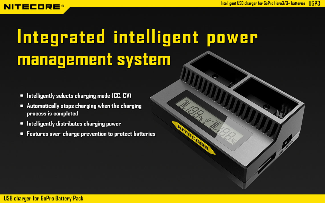 Nitecore UGP3 LCD Intelligent USB Charger For GoPro 3/3+ Battery