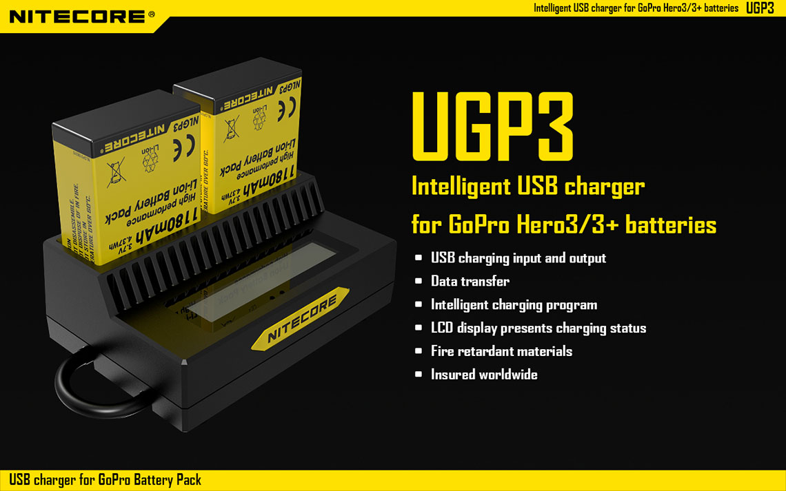 Nitecore UGP3 LCD Intelligent USB Charger For GoPro 3/3+ Battery